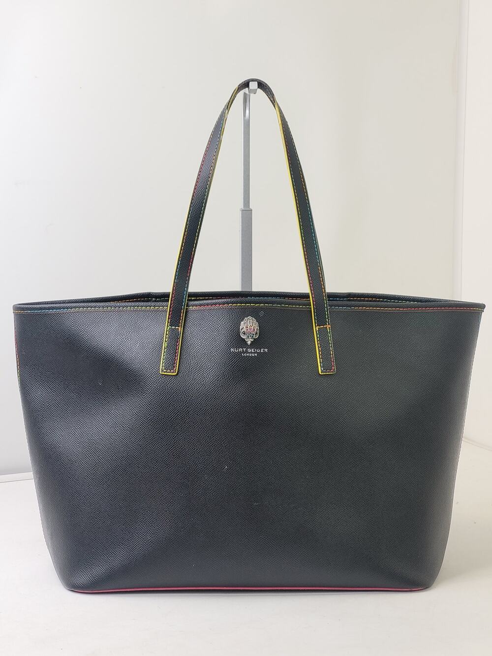 Kurt Geiger London Richmond Shopper Tote Bag Black w Neon Stitching